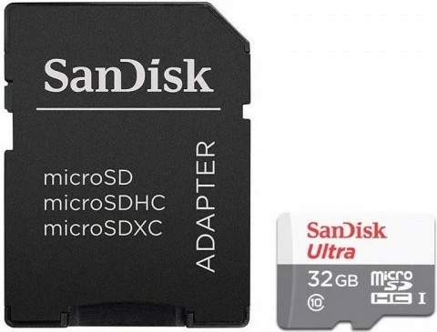 MicroSD Sandisk Ultra 32GB, Class 10, UHS-I, gri/kuqe