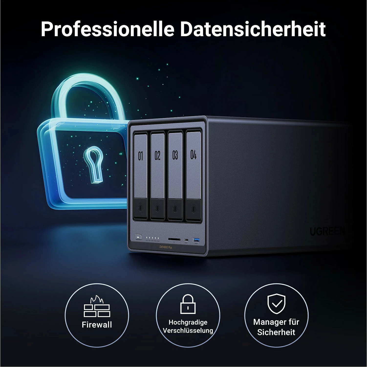 NAS Ugreen NASync DXP4800 Plus, Intel Pentium Gold 8505, 8GB DDR5, 2.5/10GbE, gri e errët