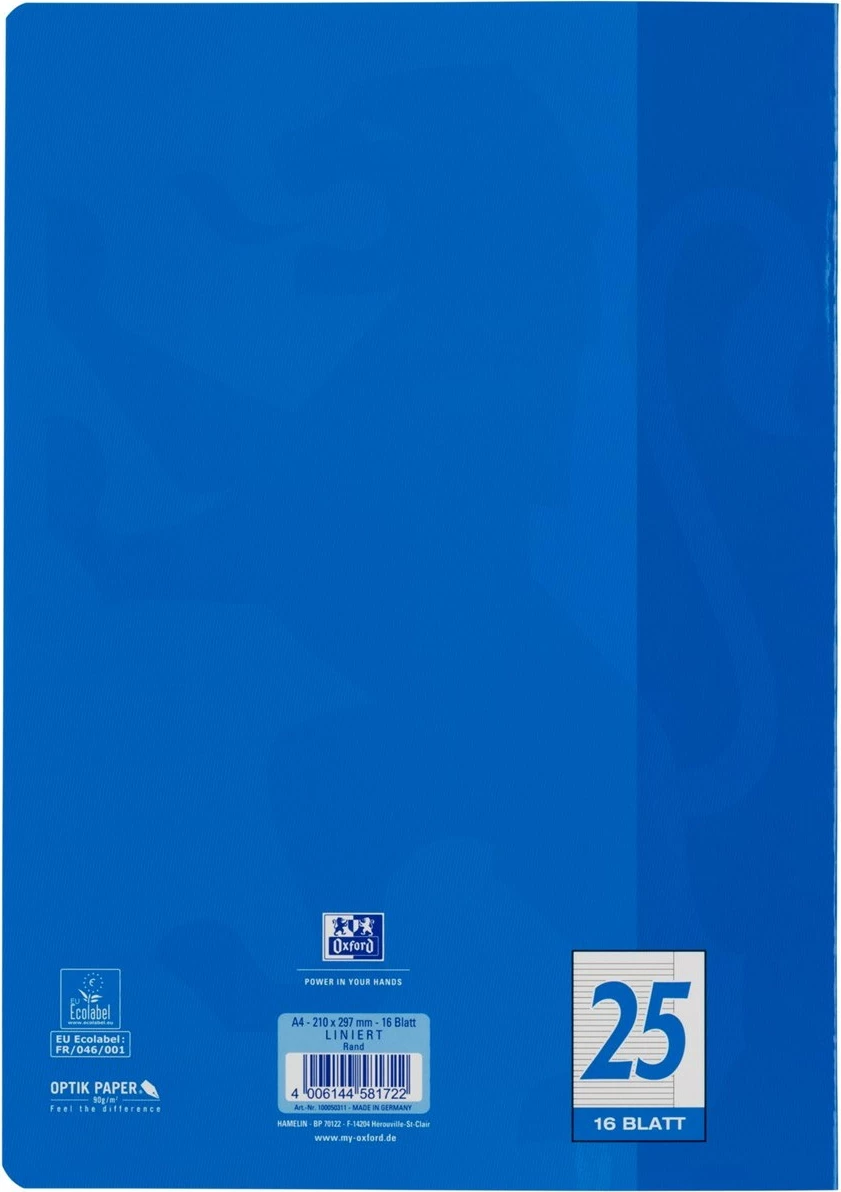 Fletore OXFORD 100050311, A4, 16 fletë, 90g/m², e kaltër