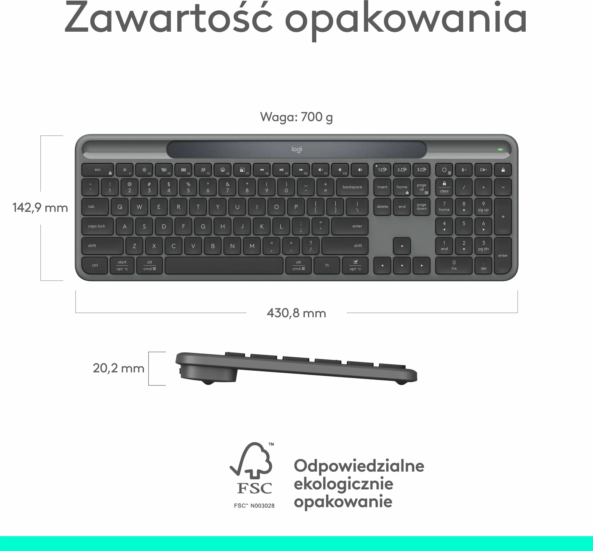 Tastierë wireless Logitech Slim Solar+ 920-013764, US layout, Bluetooth/Logi Bolt, full-size me numpad, Graphite
