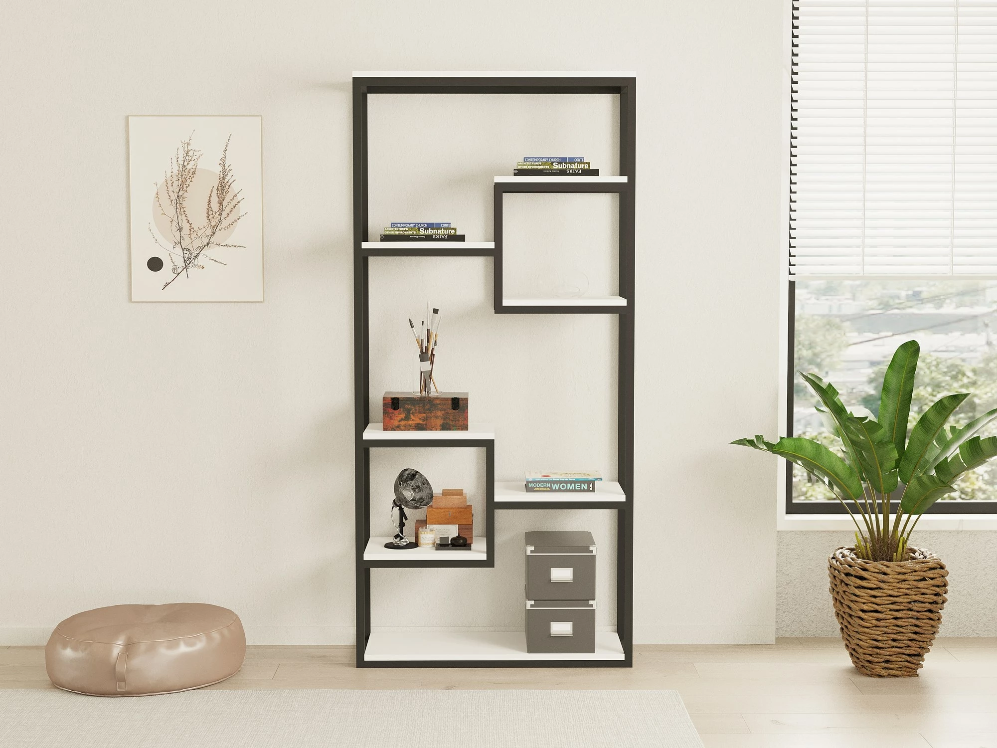 Raft librash Hanah Home, Emina, bardhë e zi