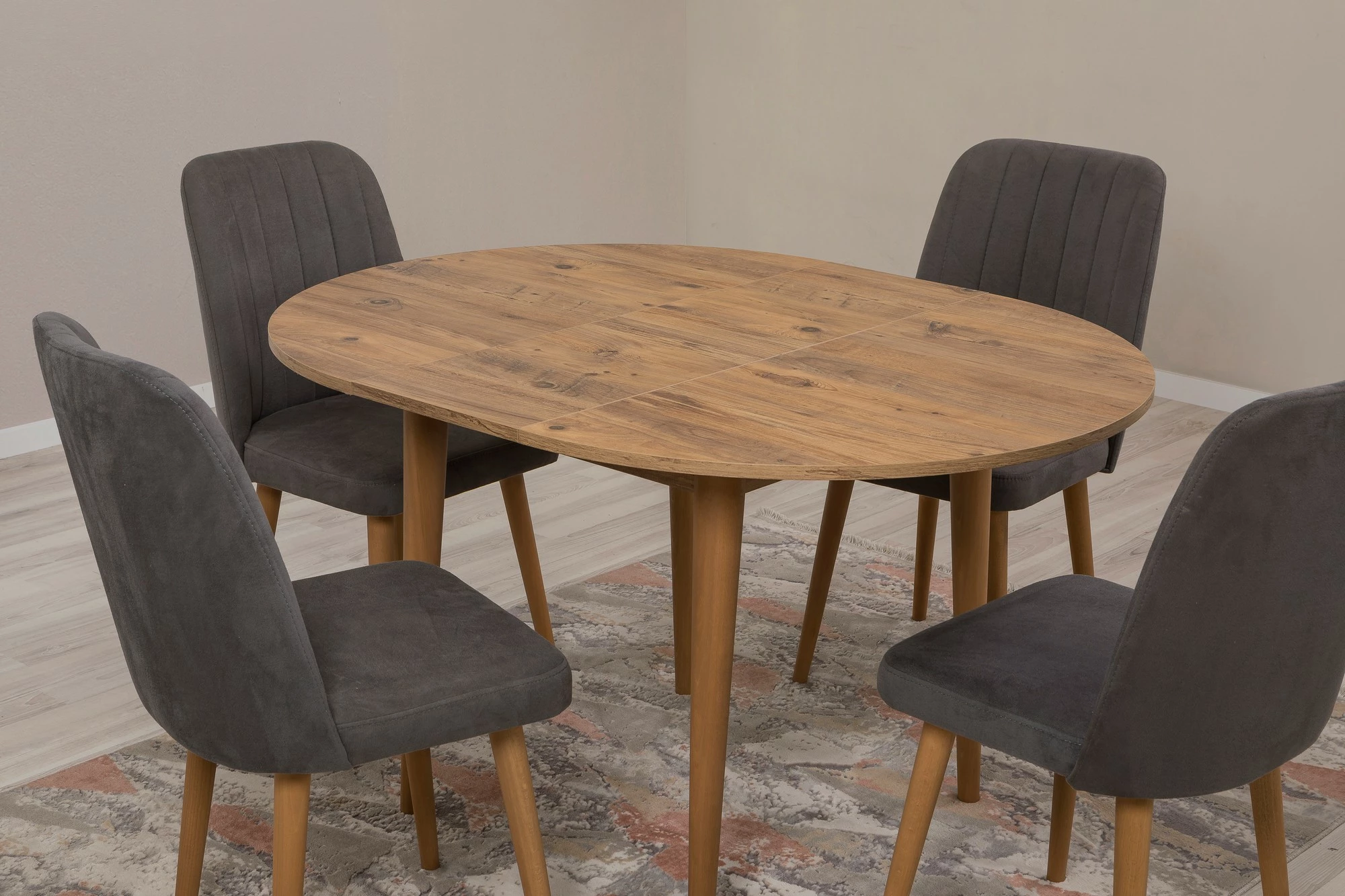 Tavolinë me karrige për ngrënie, e zgjatshme, 5 copë, Skye Decor Vina 1501, ngjyrë Atlantic Pine, antracit