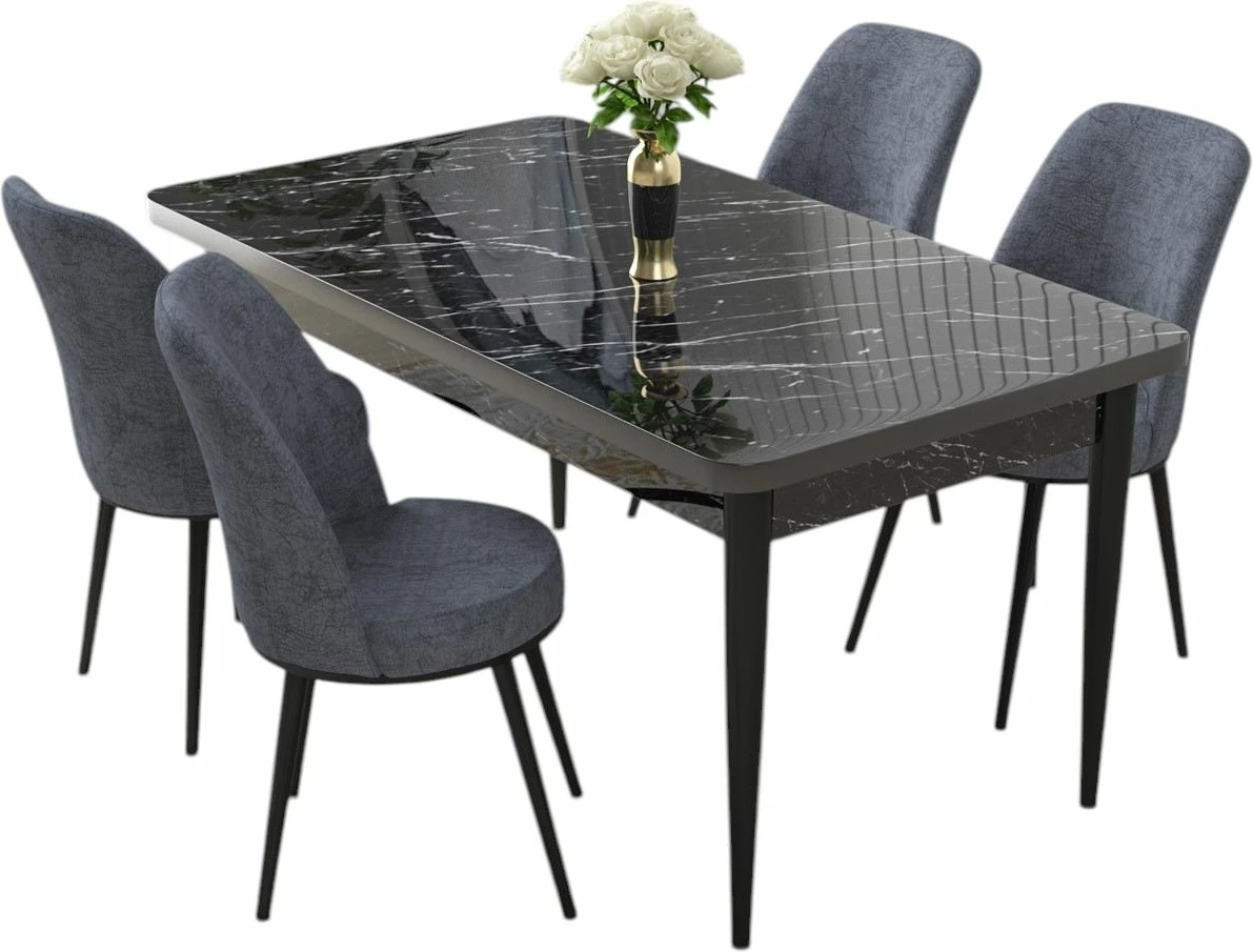 Set tavoline me karrige për ngrënie, 5 copë, Skye Decor, ngjyrë mermeri të zi, fume