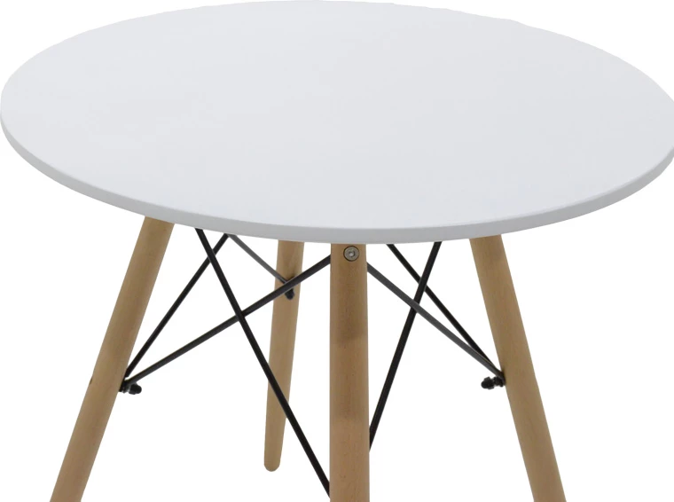 Set tavoline me karrige, Julita-Noor, MDF e bardhë, karrige me material bezhë, 3 copë, Φ60x73cm