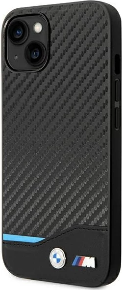 Mbështjellës BMW BMHCP14M22NBCK për iPhone 14 Plus 6.7", lëkurë karbon, zi