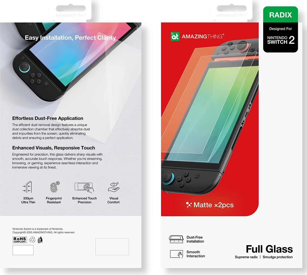 Mbrojtës ekrani AmazingThing Radix Matte Glass për Nintendo Switch 2, set 2 copë