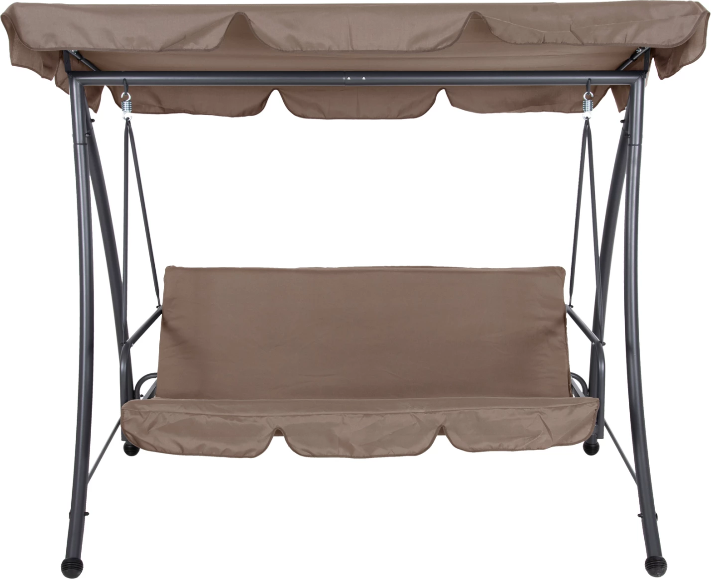 Shilte për verandë, 3-vendëshe, LIKID, FH5980.02, kornizë metalike, ngjyrë gri, pëlhurë ngjyrë kafe e çelur, 200x120x164H cm