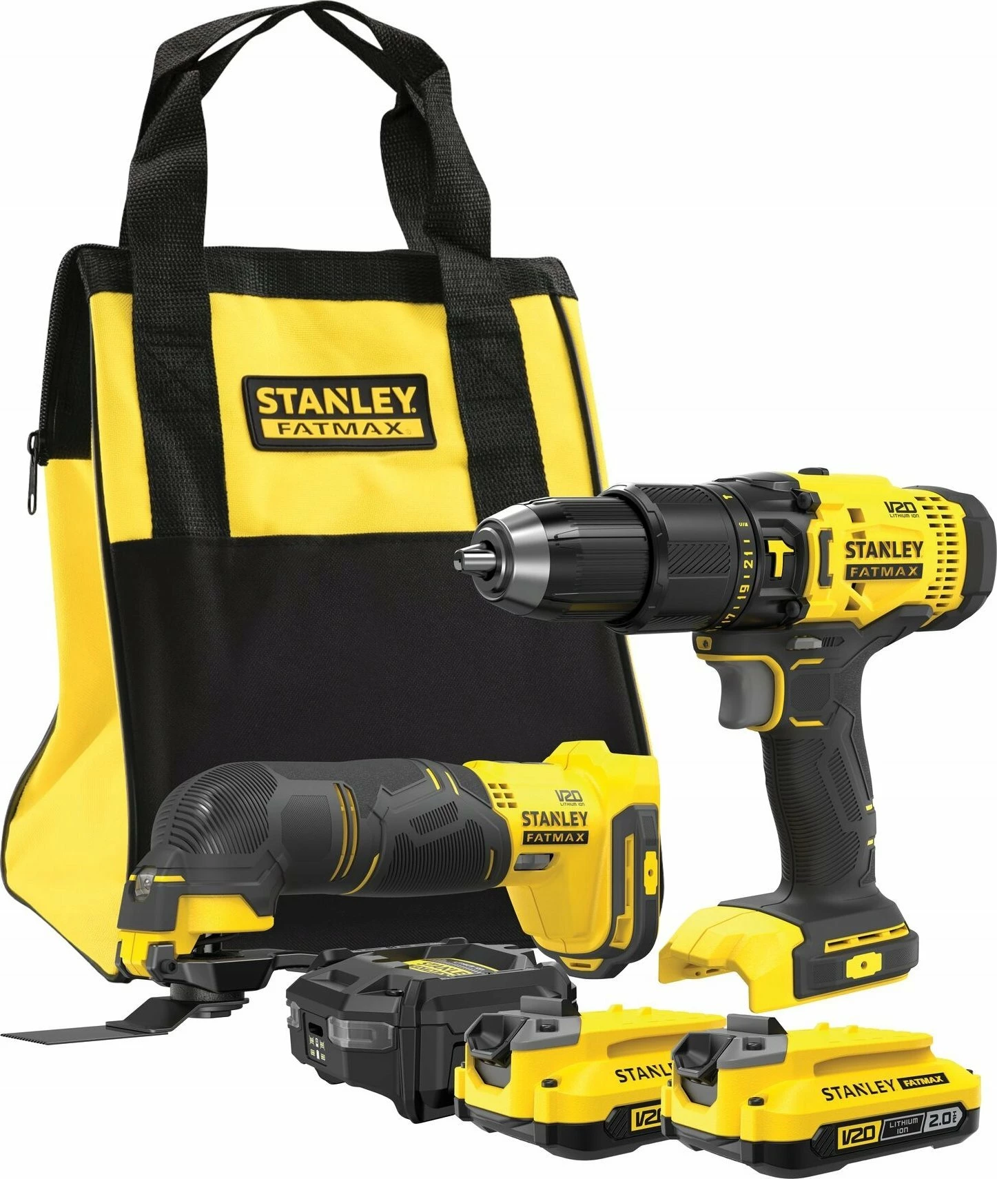 Set veglash me bateri Stanley FATMAX V20 SFMCK213D2S-QW, 18V 2Ah, 6 copë, me 2 bateri + karikues + çantë, verdhë/zi