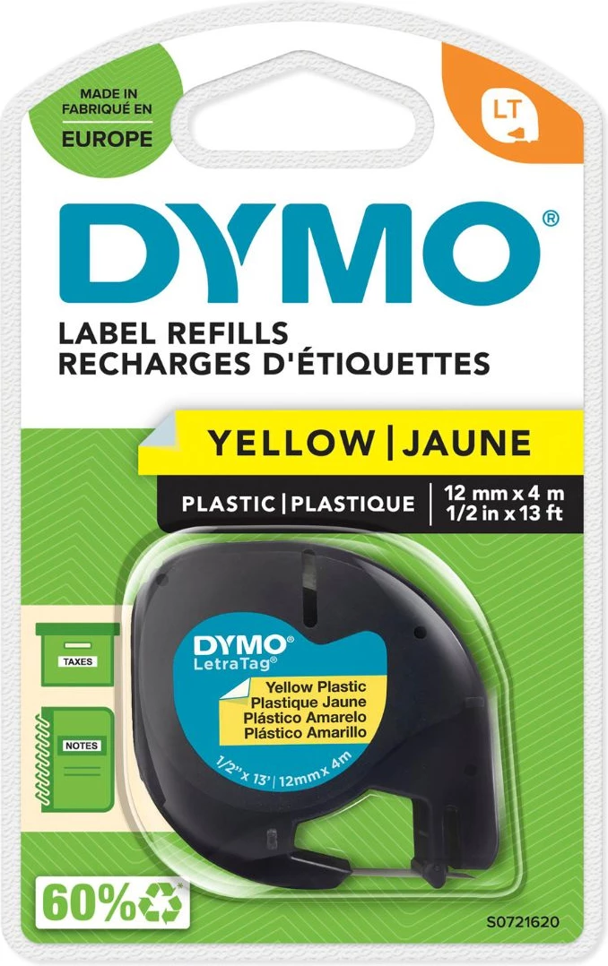 Kasetë etiketa Dymo S0721620 12mm x 4m plastikë, e zezë në të verdhë