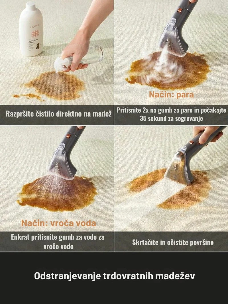 Pastrues me avull dhe nxjerrës njollash Uwant B400 2-në-1, 100°C avull, 65°C ujë i nxehtë, 18000 Pa, 1.2L/1.4L, gri, me aksesorë