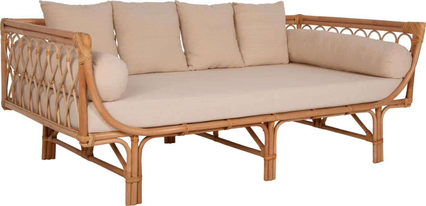 Divan ALIKI FH9658 prej ratanit, jastëkët bezhë, 200x100x86H cm