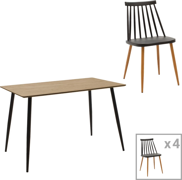 Set tavoline me karrige, Aurora-Cuba, MDF, ngjyrë e zezë-sonoma, 120x70x76cm, 5 pjesë