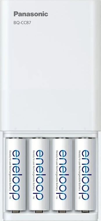 Karikues baterish Panasonic Eneloop Smartplus BQ-CC87 me 4x AA 2000 mAh, Bardhë