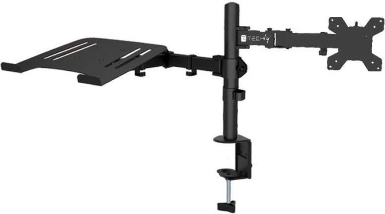 Mbajtëse tavoline Techly 2-në-1 për monitor 13-32" dhe laptop 12-17", rrotulluese, e zezë