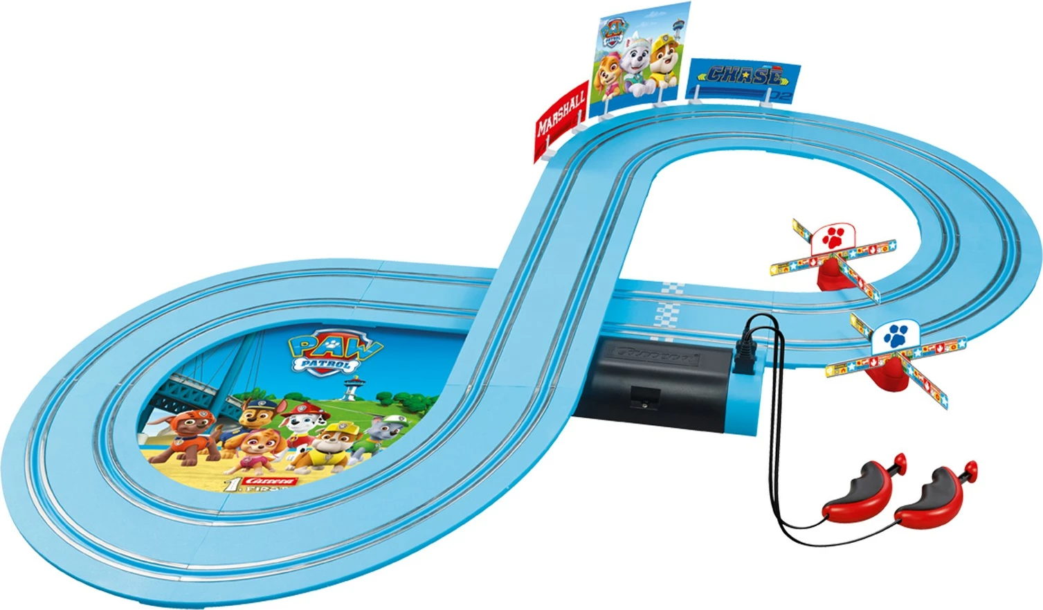 Set veturash Carrera RC Paw Patrol On the Track, plastikë, ngjyrë kaltër dhe e kuqe