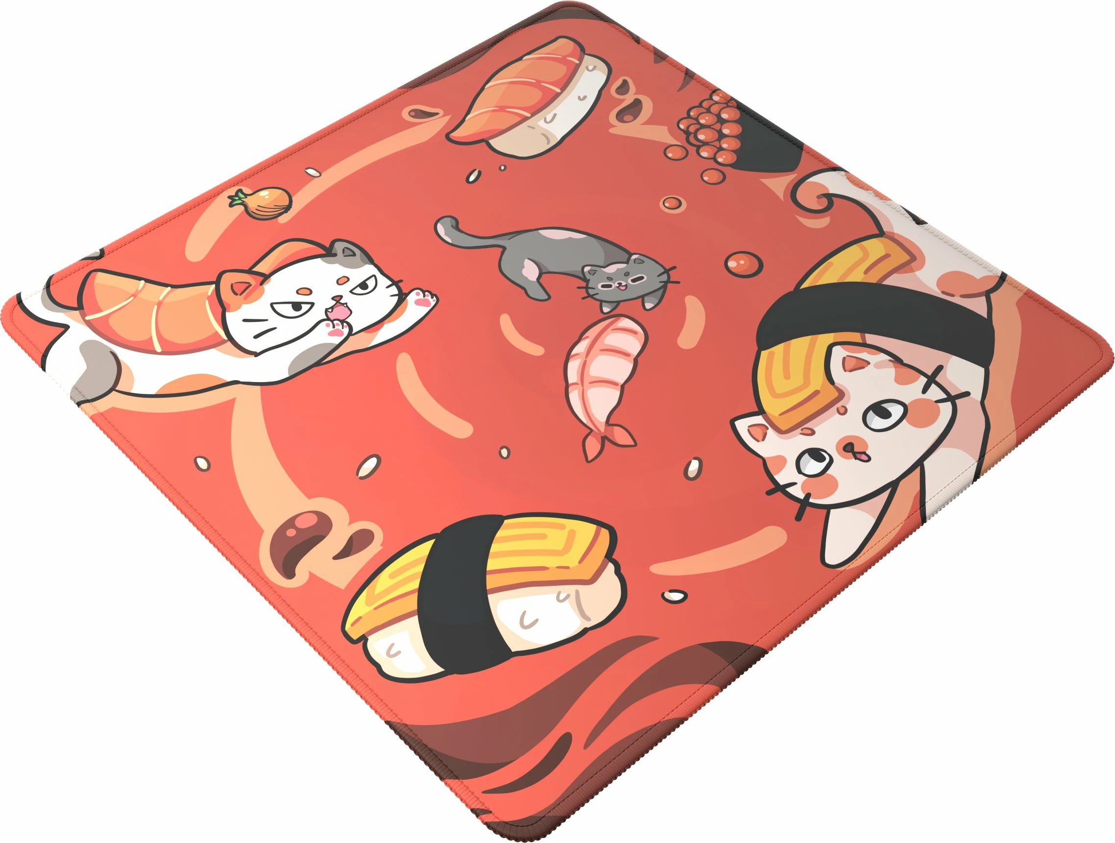 Mauspad Dark Project Sushi Cats Pro L 490x490mm 4mm kuqe/portokalli