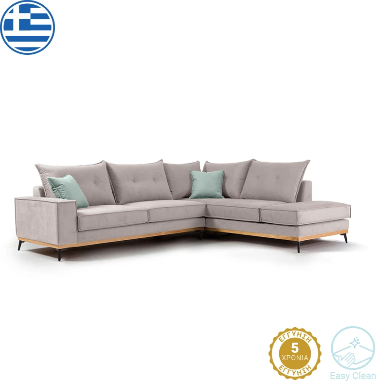 Kënd divani Luxury II, kënd i majtë, pëlhurë elephant-ciel, 290x235x95cm