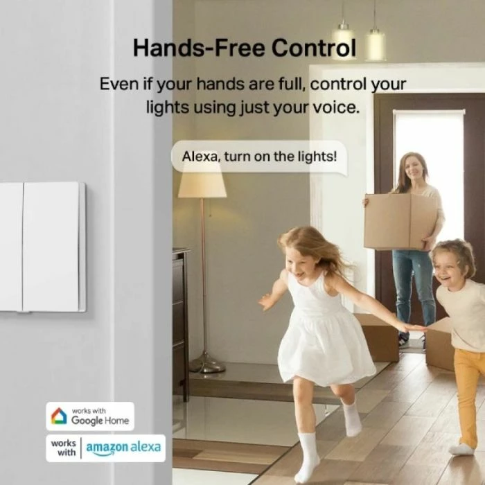Switch i mençur i dritës TP-LINK Tapo S220, 2-gang 1-way, i bardhë