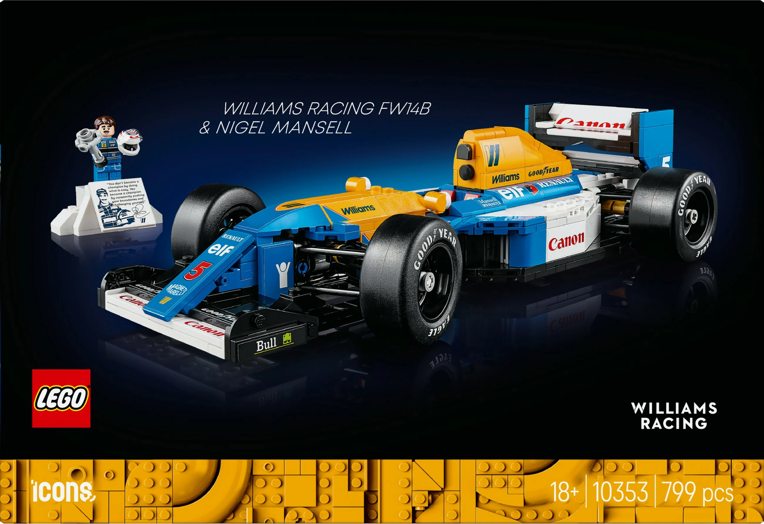 Set ndërtimi LEGO Williams Racing FW14B & Nigel Mansell, 799 pjesë, shumëngjyrësh