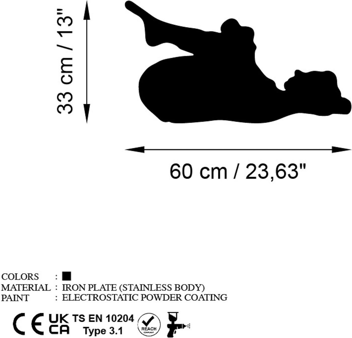 Aksesor dekorativ metalik për mur, Wallity, Yoga 8, ngjyrë e zezë, 60x33cm