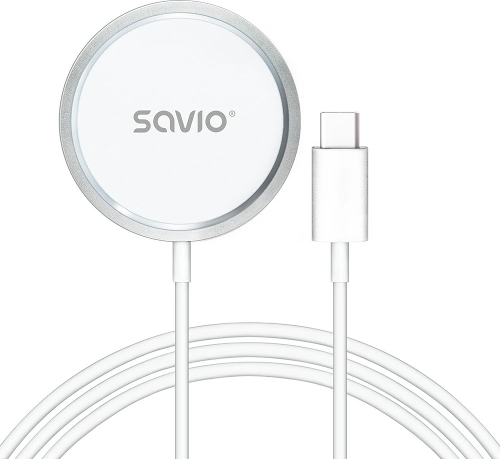 Karikues wireless magnetik SAVIO LA-11, 15 W, 1 m, Bardhë