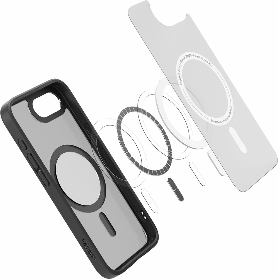 Mbështjellës Spigen Ultra Hybrid MagSafe për iPhone 16e, i zi, gjysmë-transparent