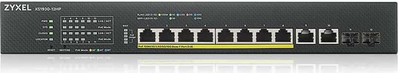 Switch Zyxel XS1930-12HP-ZZ0101F, Managed, L3, 10G Ethernet, PoE, Montim në rack, Ngjyrë e zezë