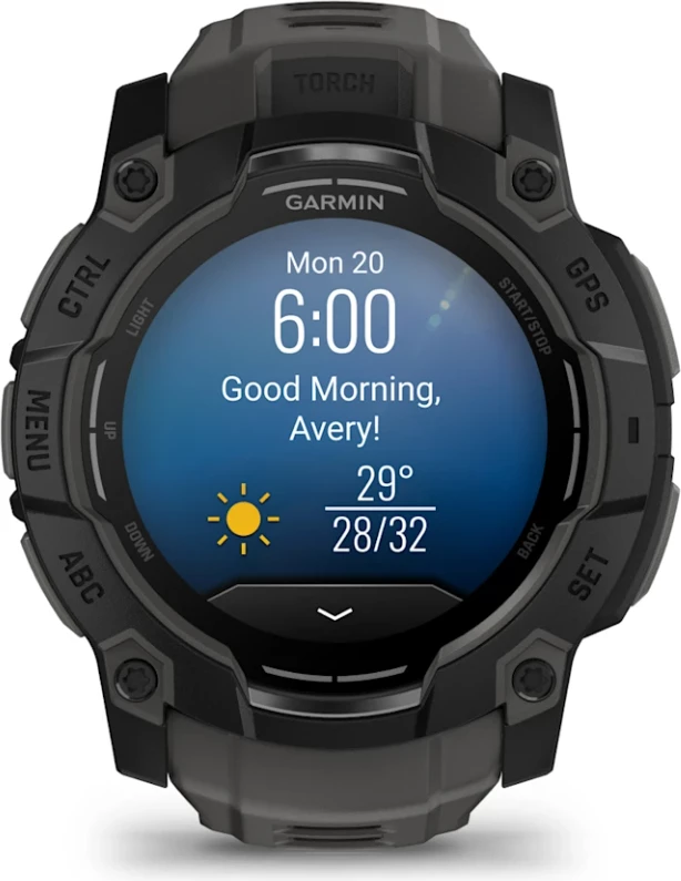 Smartwatch Garmin Instinct® 3 AMOLED, Black with Charcoal Silicone Strap, 50 mm