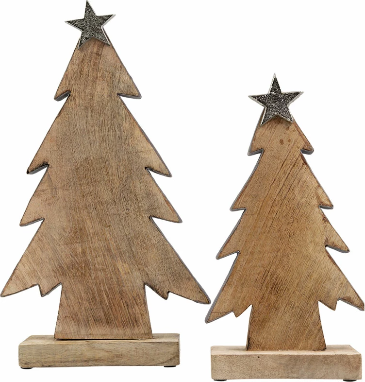 Dekoratë druri për Krishtlindje, pemë, natyrale-gri, 24x8x41 cm