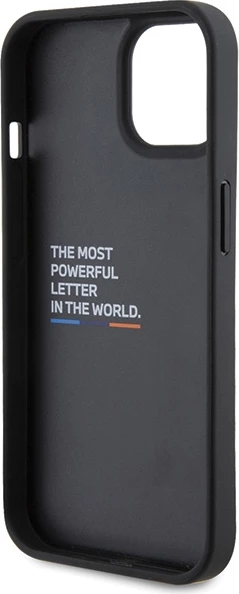Mbështjellës BMW Leather Carbon për iPhone 15, i zi