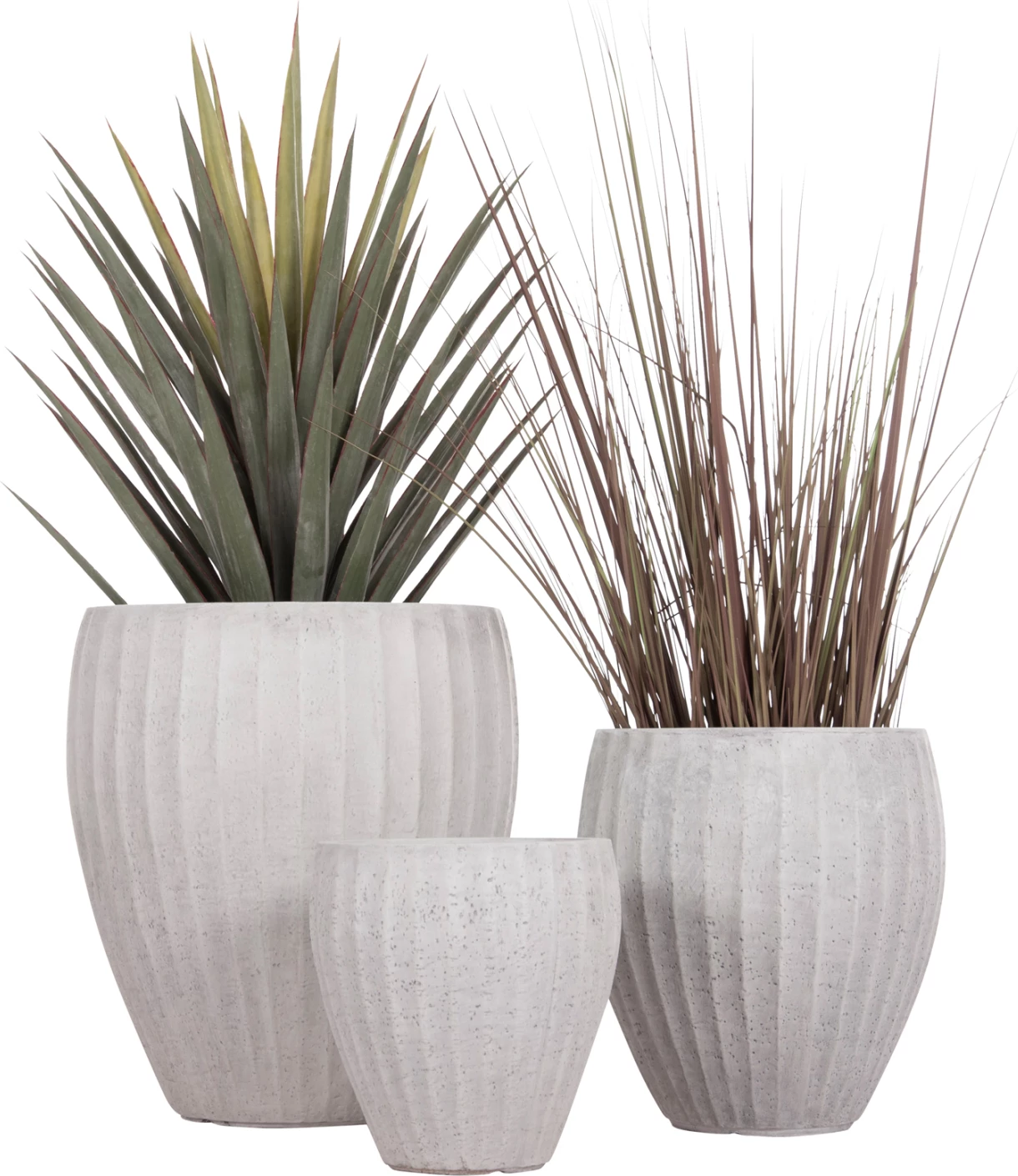 Set vazo të rrumbullakëta për kopsht, 3 copë, seria Gardener, ngjyrë çimento, FH4728, Φ48x56Hcm