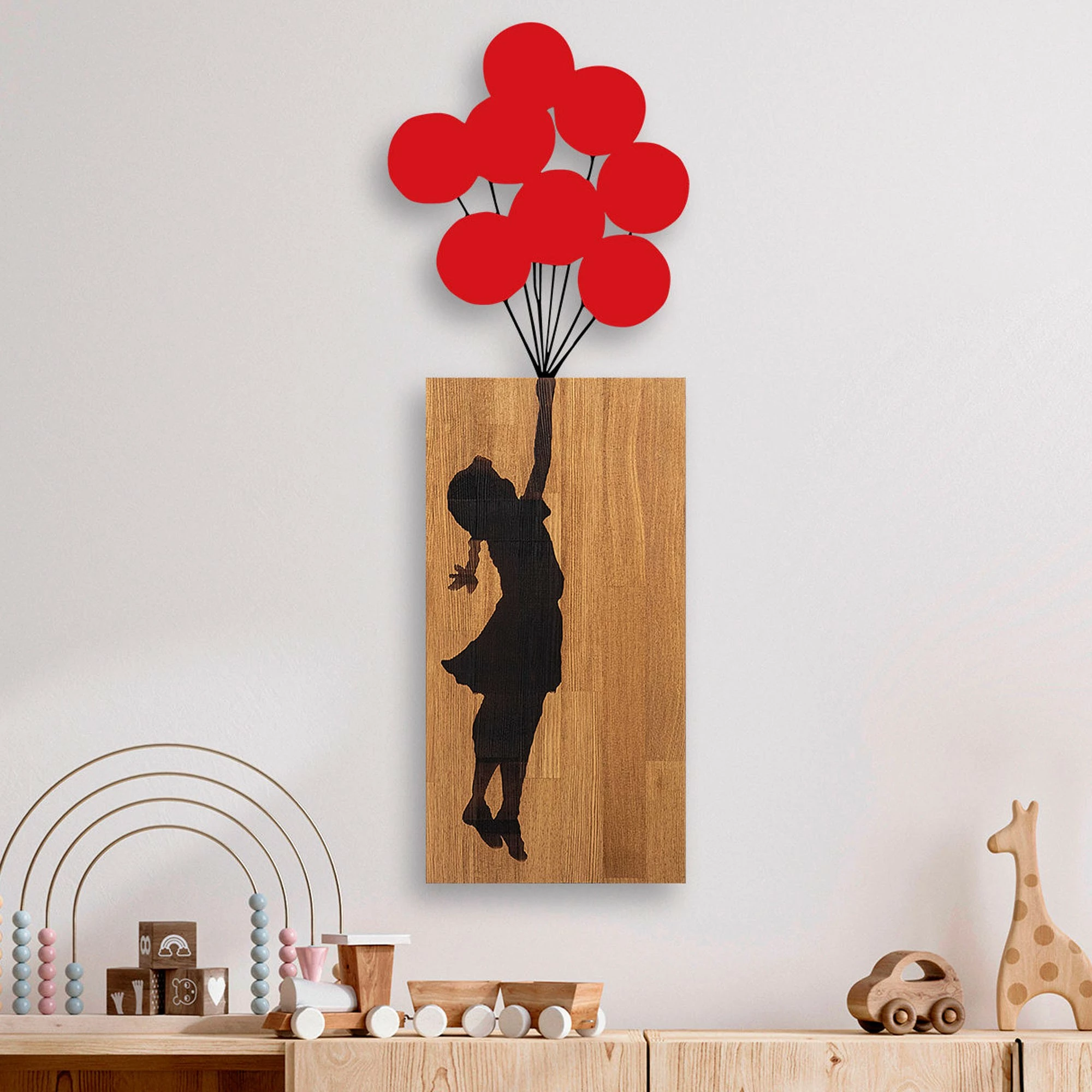 Aksesor dekorativ prej druri për mur, Wallity Banksy - 17, ngjyrë arre dhe e zezë, 70x62cm