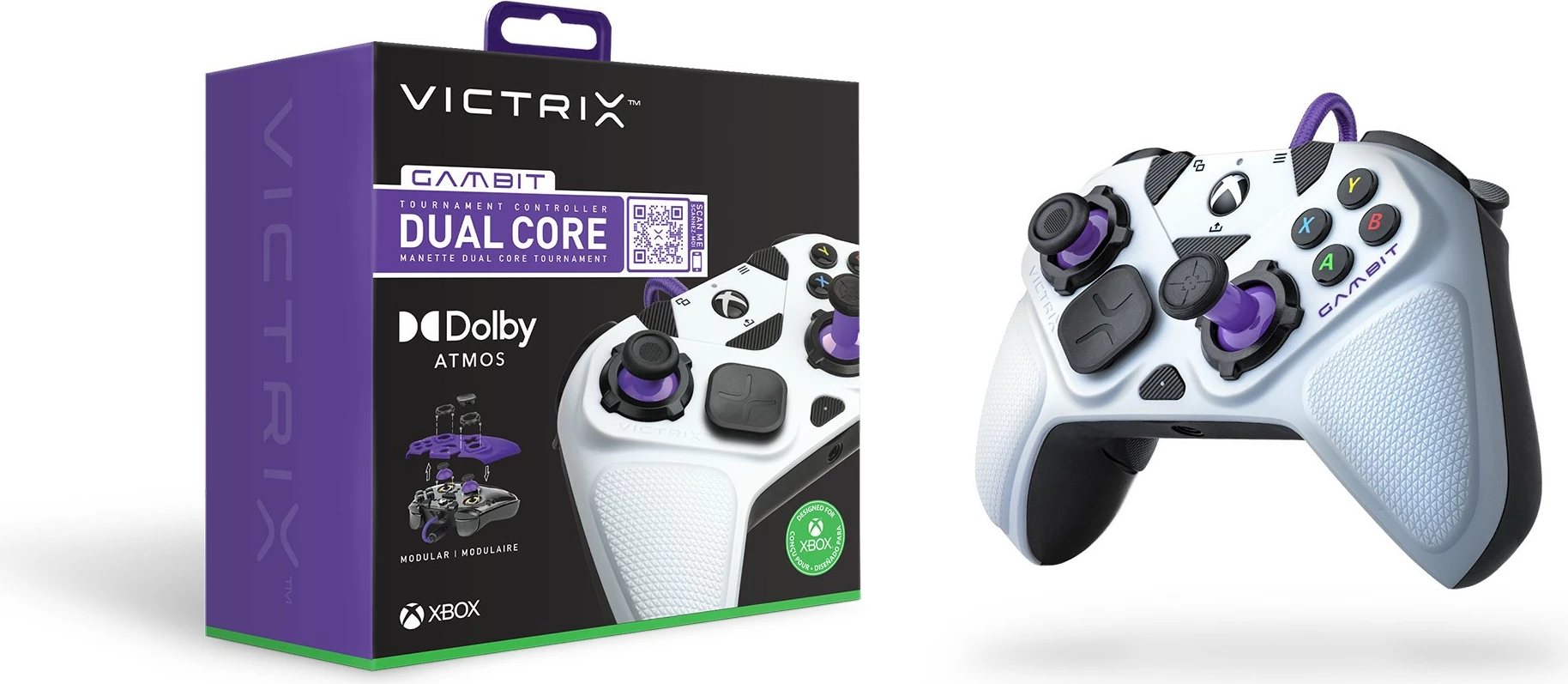 Gamepad PDP Victrix Gambit, PC, Xbox One, Xbox Series S/X, i zi, i bardhë