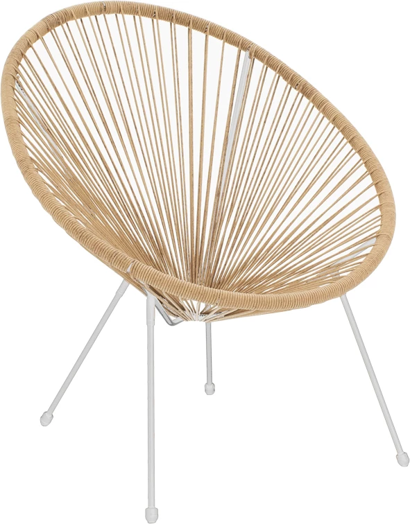 Tavolinë me karrige Acapulco II set prej 3 copash, metal i bardhë, ratan natyral, xham D50X50cm