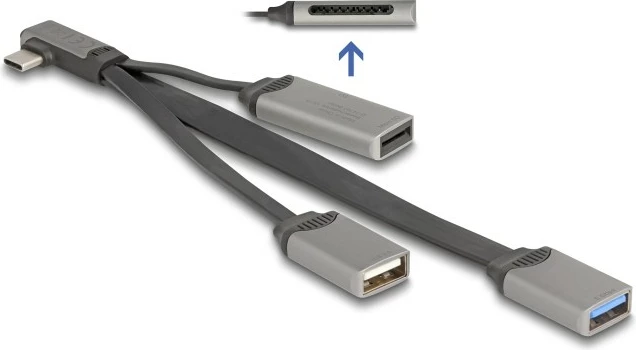 USB hub DeLOCK 2 porta, lexues SD/Micro SD, USB Type-C, gri