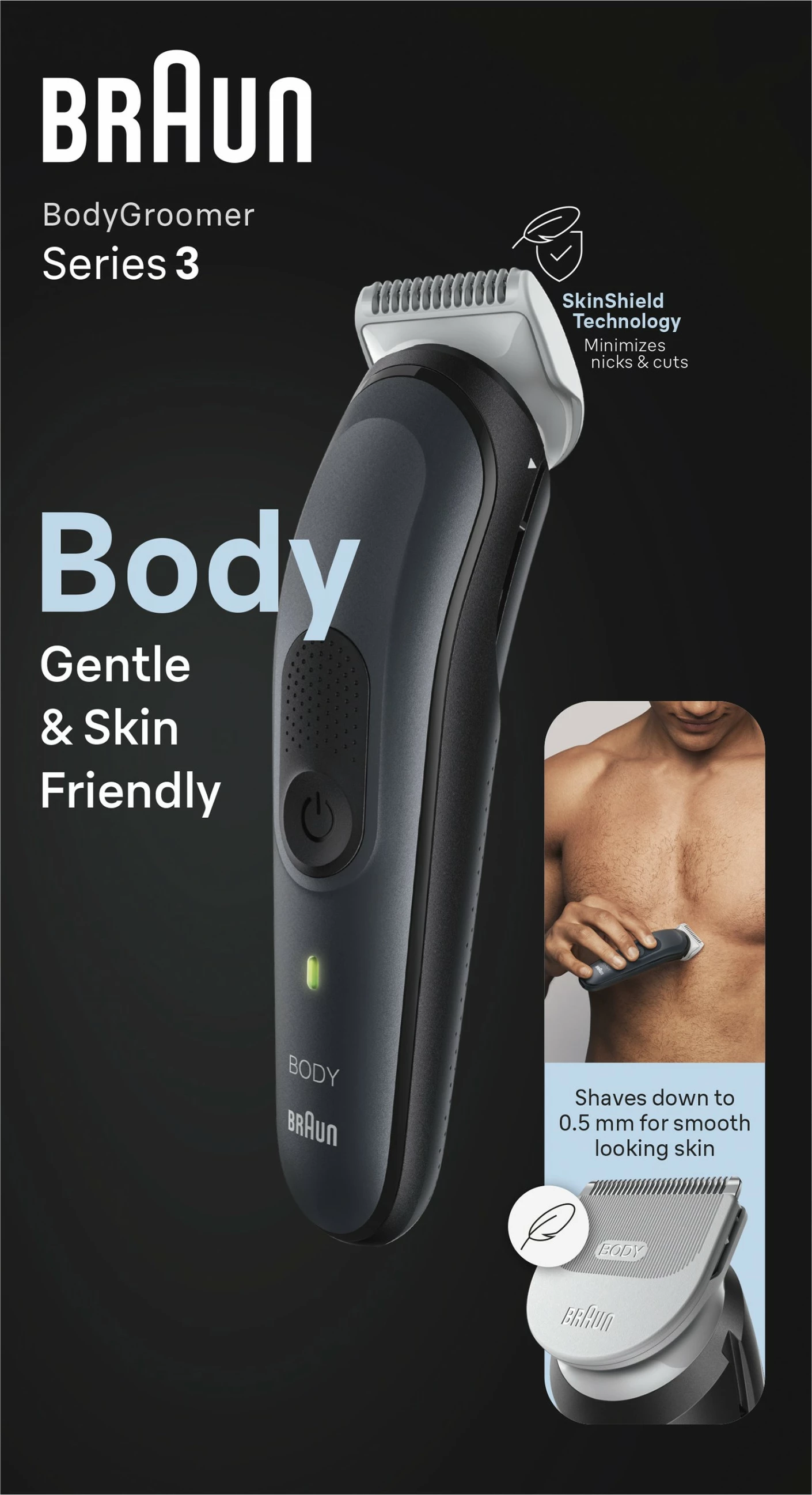 Makinë rroje trupit Braun BodyGroomer 3 BG3340, AC/Bateri, e zezë/gri