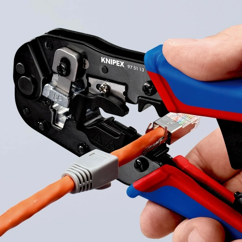 Mjet krimpimi Knipex 97 51 13, për RJ45, zi/kuqe/blu
