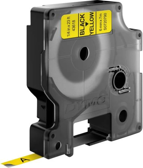 Kasetë shiriti etiketas Dymo D1 43618 6mm x 7m, zi në të verdhë