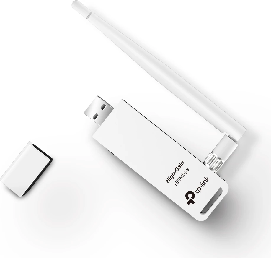 Kartelë rrjeti Wi‑Fi USB TP-Link TL-WN722N, 150 Mbps, Wi‑Fi 4, antenë e jashtme 4 dBi, USB 2.0, bardhë/zi