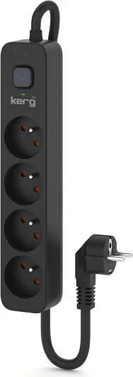 Shtrirës rryme KERG me ndërprerës qarku, 4 priza, 5m, E zezë