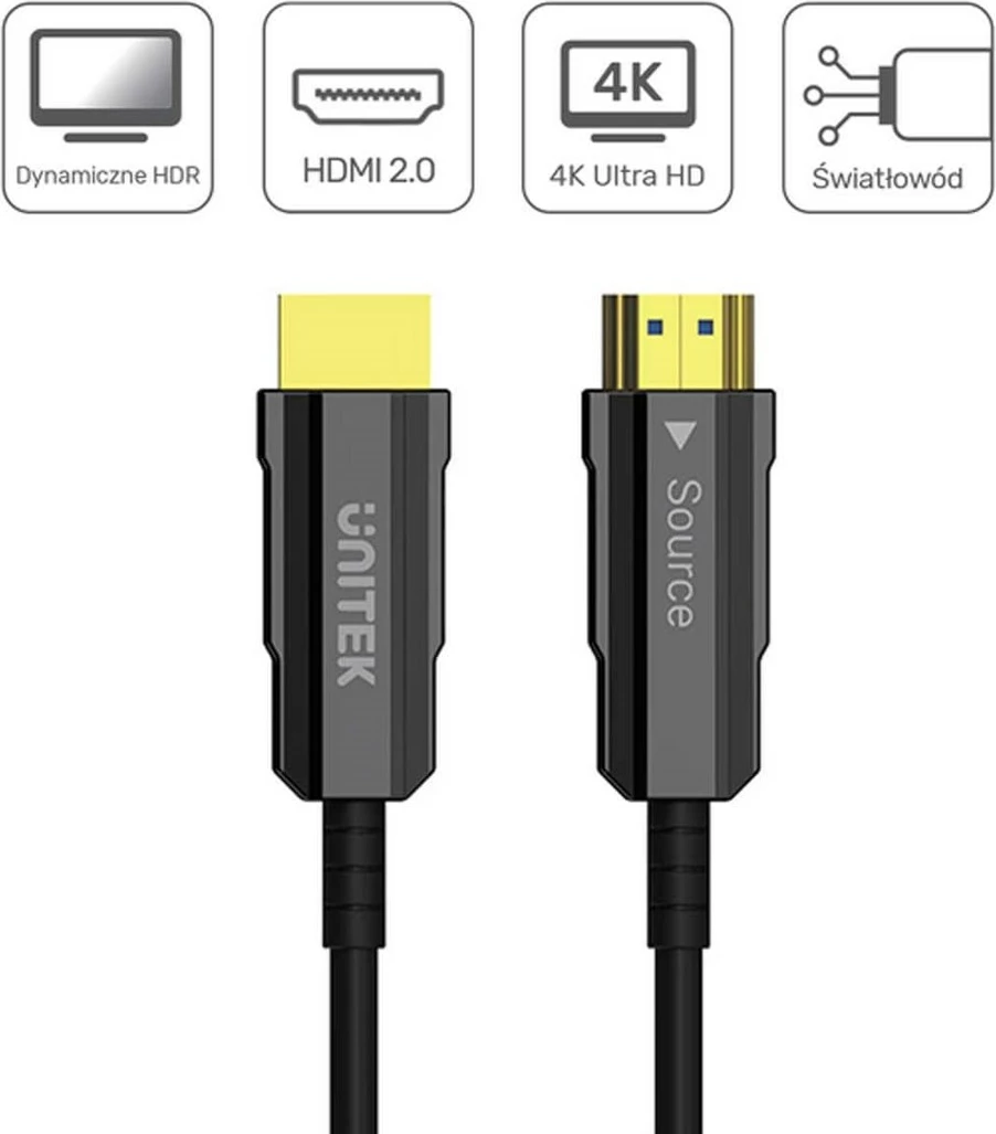 Kabllo HDMI optike UNITEK C11092ASL01-20M, 20m, 4K 60Hz, E zezë