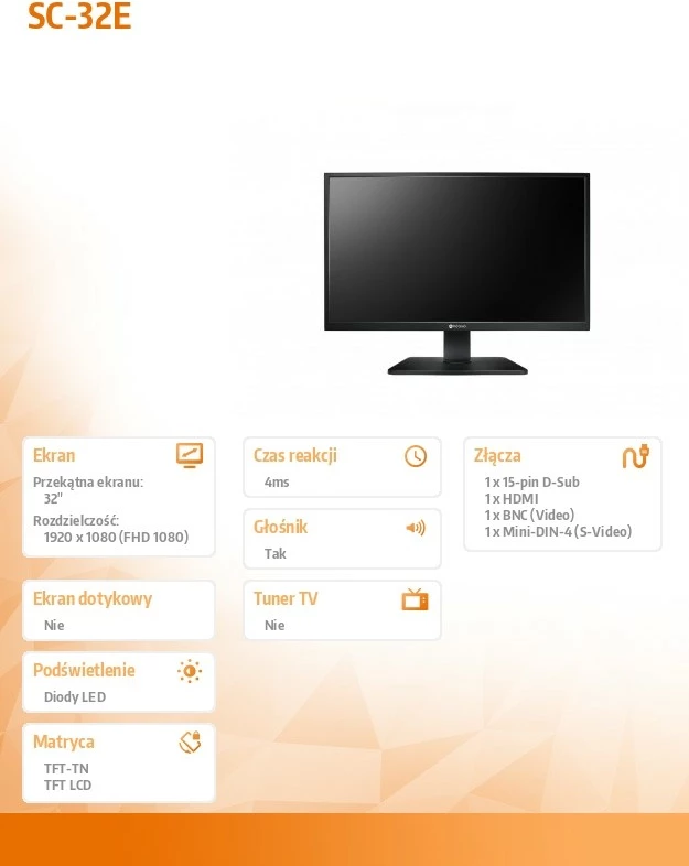 Monitor i madh AG NEOVO SC-32E, 32", Full HD, 500 cd/m², i zi