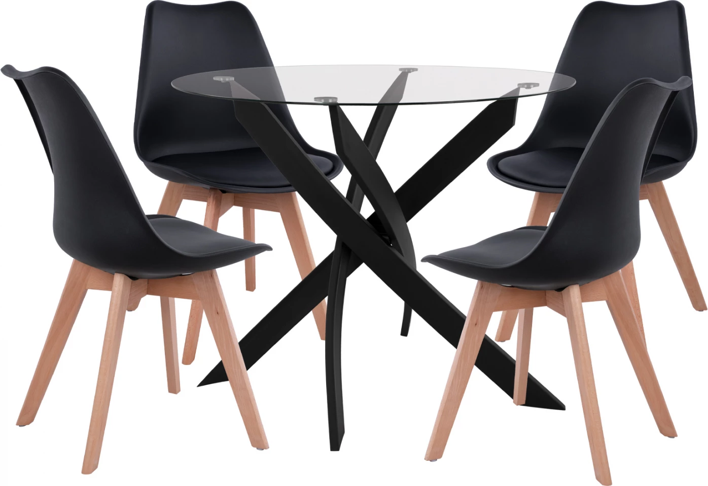 Set tavoline ngrënieje 5 pjesë, tavolinë Φ90x74 & 4 karrige VEGAS të zeza FH11692.02