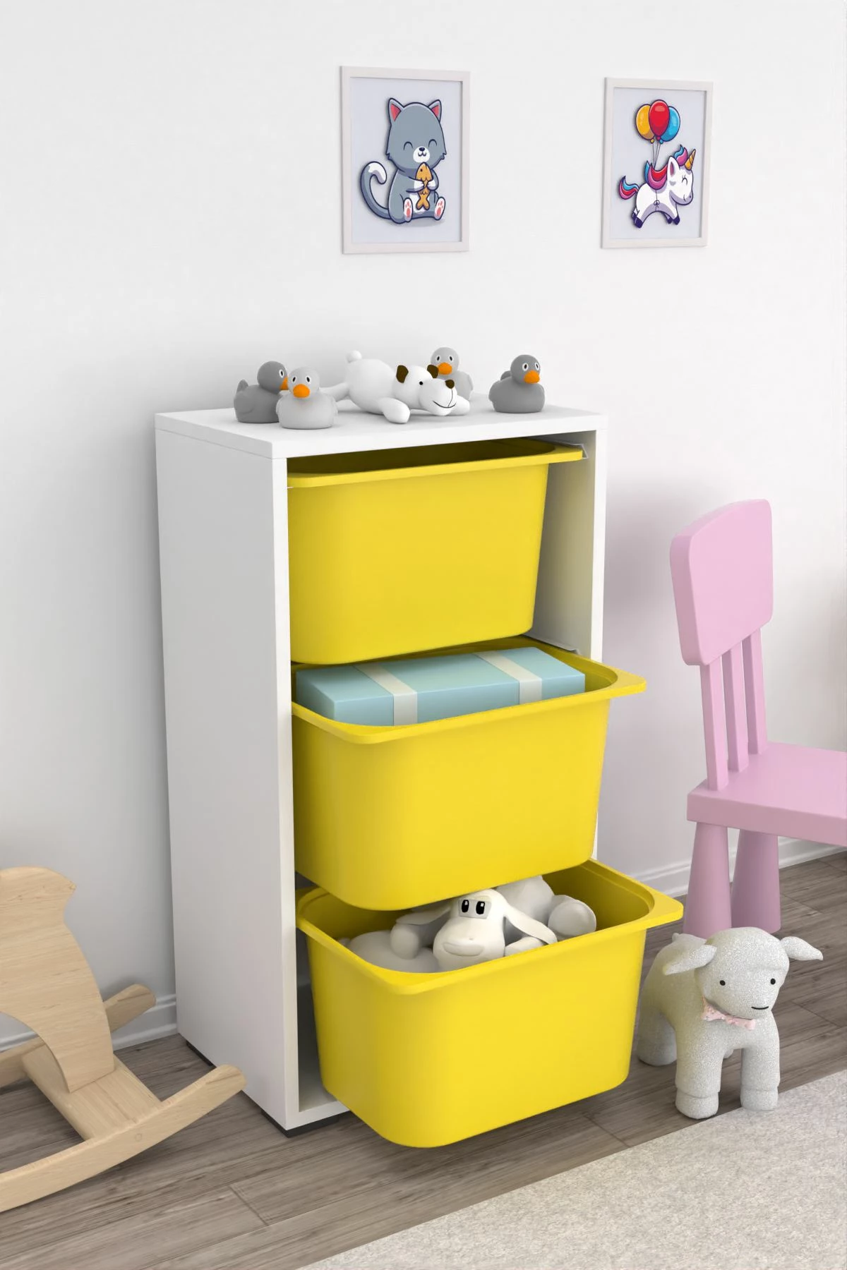 Dollap multifunksional Hanah Home, bronz 3D, i bardhë, i verdhë