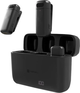 Mikrofon wireless me klip Natec Hopper, 2 copë, USB-C, i zi