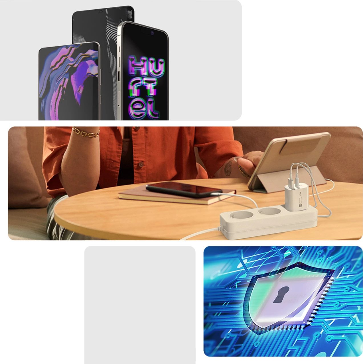 Karikues muri Hurtel A6MaxL, 20W, 2 porta USB-A + USB-C, me kabllo USB-C në Lightning 1m, Bardhë