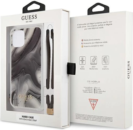 Mbështjellës Guess GUHCP12SKSMAGR për iPhone 12 mini 5.4", Marble Collection, Gri me varëse