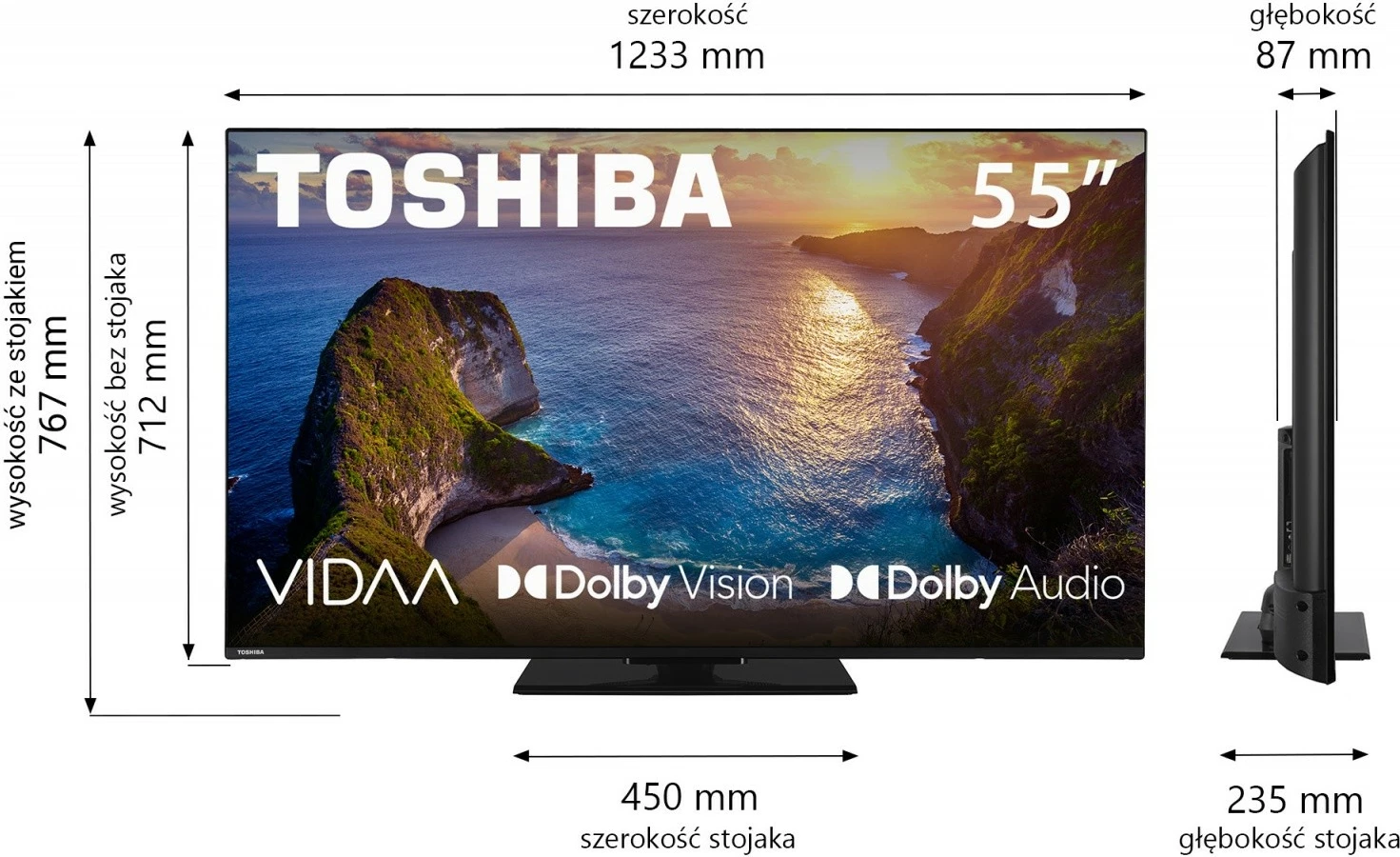 Televizor LED Toshiba 55UV3463DG, 55 inç, Ultra HD 4K, VIDAA, Dolby Vision, i zi
