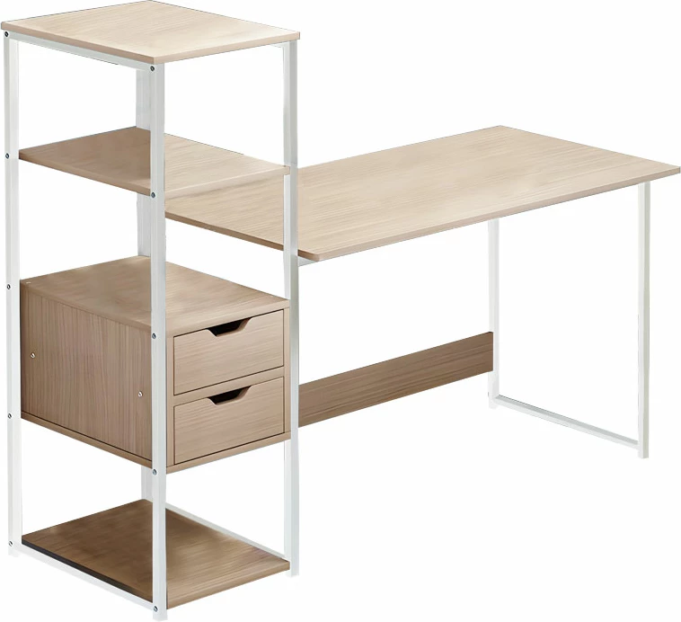Tavolinë pune Zayn II me rafte, ngjyrë natyrale-bardhë, 107x40x110cm