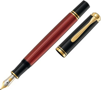 Stilolaps Pelikan Souverän 600, majë ari/rhodium, piston, i zi/kuq/artë
